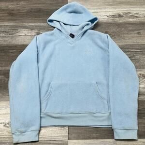 2007 Gap Light Blue Womens L Long Sleeve Embroidered Logo Fleece Pullover Hoodie